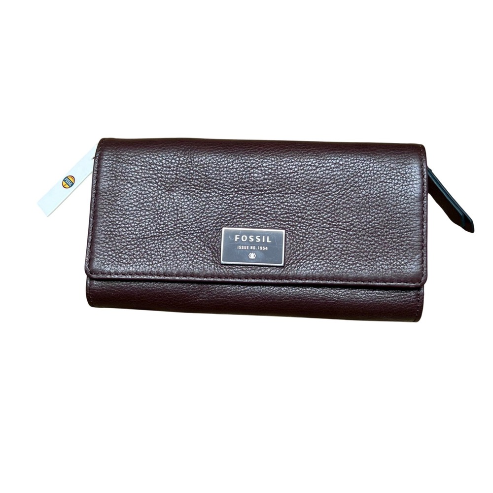 NEW‎ Fossil Dawson Flap Clutch Espresso Brown Leather Wallet